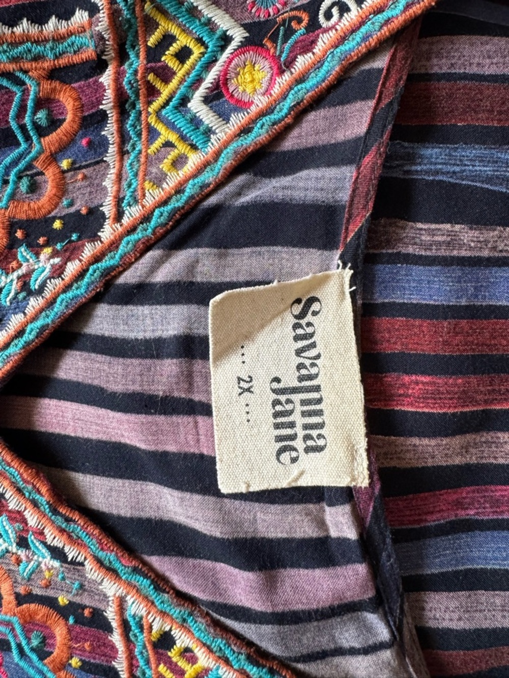Savanna Jane Multicolor Embroidered V-Neck Striped Tunic - Picture 6 of 7